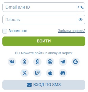 форма входа на сайт игрового сервиса